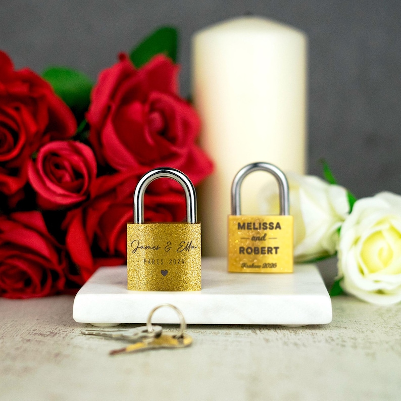 Personalised Engraved Padlock Brass Couples Gift Idea Customised Love Lock Wedding Gift image 4