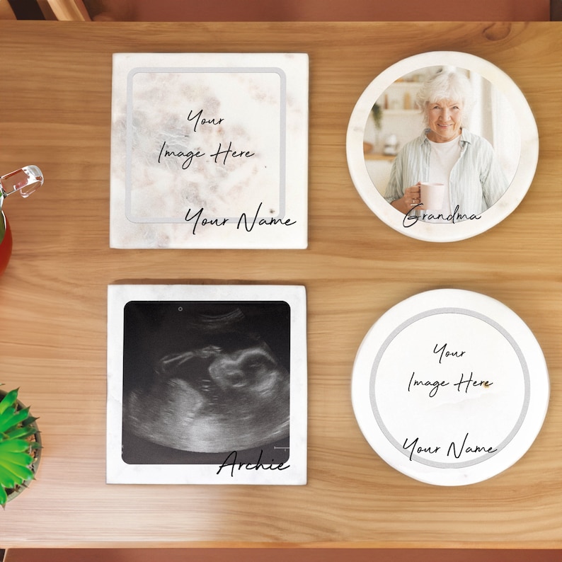 Personalised Coaster Customised Marble Stone Coaster Set Any Text and Your Own Image Photo Coaster image 2