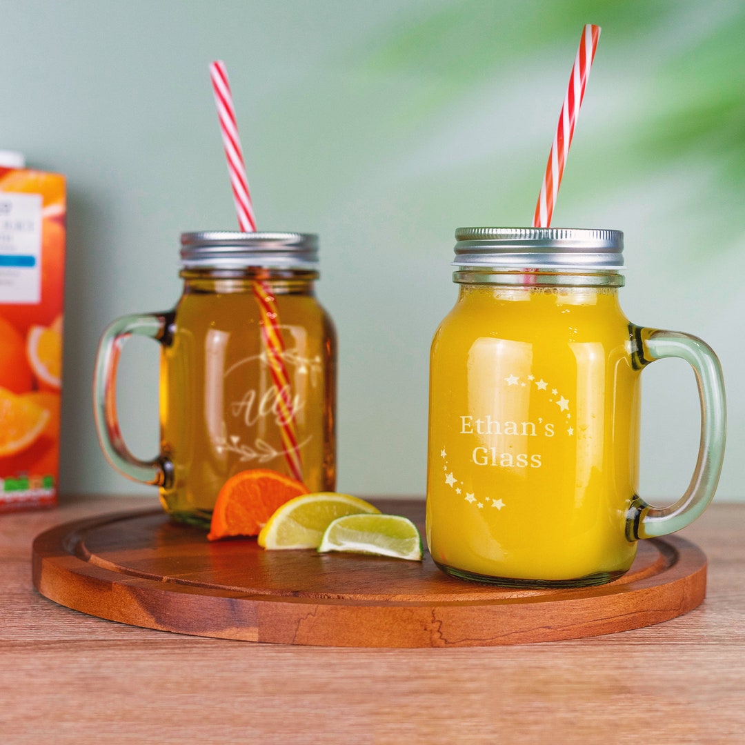 Personalised Mason Jar With Straw Engraved Drinking Glass With Handle ...