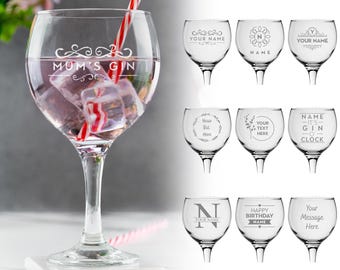 Personalised Gin Glass Laser Engraved Your Own Message Bespoke Designs High Quality Personalized Glass Any Message Any Name, Gin, Birthday