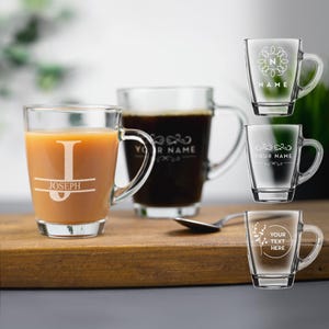 Personalised Glass Coffee Mug Engraved Hot Drink Tea Cup Your Own Message Bespoke Designs High Quality Personalized Glass