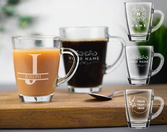 Personalised Glass Coffee Mug Engraved Hot Drink Tea Cup Your Own Message Bespoke Designs High Quality Personalized Glass