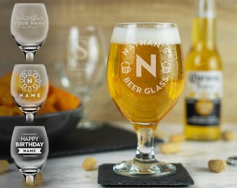 Copo de cerveja personalizado com haste gravada, copo de cerveja artesanal, ideia de presente personalizada para ele.