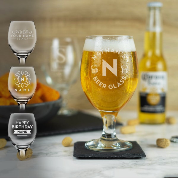 Idée cadeau personnalisé verre à bière à pied gravé verre à bière artisanal pour lui