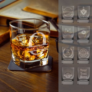 Personalised Whiskey Glass Engraved Custom Glassware Personalized Square Glass for Whiskey Drink Birthday Gift Christmas Gift for Him or Her