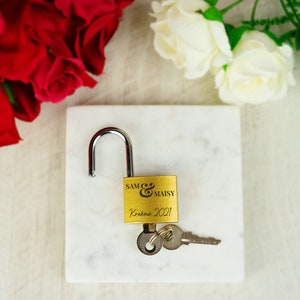 Personalised Engraved Padlock Brass Couples Gift Idea Customised Love Lock Wedding Gift image 4