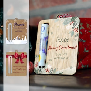 Personalisierte Geldhalter Geschenk Weihnachtsbaum Ornament aus Holz Geschenkidee Individuelle hängende Baumdekoration, Geldbeutelhalter
