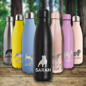 Personalised Dog Lovers Gift Double Wall Sports Bottle Insulated Hot and Cold Dog Breed Puppy Gifts Pet Lover Gifts Personalised Engraved