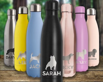 Personalised Dog Lovers Gift Double Wall Sports Bottle Insulated Hot and Cold Dog Breed Puppy Gifts Pet Lover Gifts Personalised Engraved