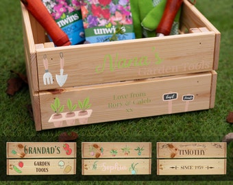 Personalised Gardening Crate, Custom Wooden Gardening Tool Box Useful Garden Tidy Gift Idea, Great for Gardening Hamper Gift Set