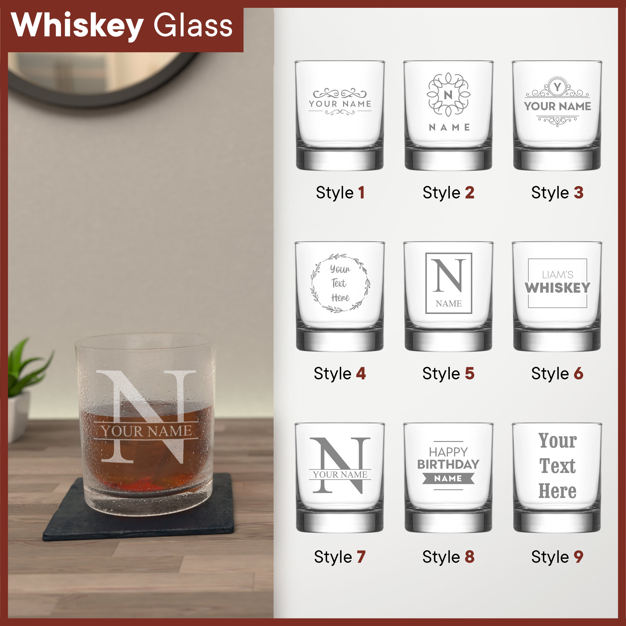 Personalisiertes Glas, mehrere Designs und Glasarten – Weinglas, Pint und Bierglas, Whisky, Champagner, Gin, Latte – gravierte personalisierte Geschenke