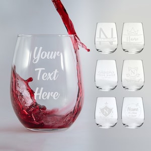 Personalised Wine Glass Custom Engraved Stemless Wine Glass, a Personalized Glassware Gift Idea