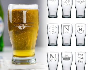 Personalised Custom Pint Glass - Engraved Beer Glass  Glass Gift Any Message Bespoke Glass Personalised Gift Idea Classic Pint Glass