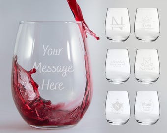 Personalised Wine Glass Custom Engraved Stemless Wine Glass, a Personalized Glassware Gift Idea