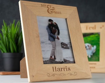 Gepersonaliseerde houten fotolijst 4 x 6"/5 x 7" fotolijst - elke tekst, elke gelegenheid - gepersonaliseerd cadeau voor verjaardag bruiloft valentijnsdag