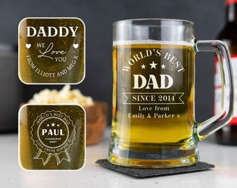 Personalised Beer Glass - Custom Engraved Tankard Glass Gift Any Message Bespoke Glass for Dad Grandad or Uncle Fathers Day Gift