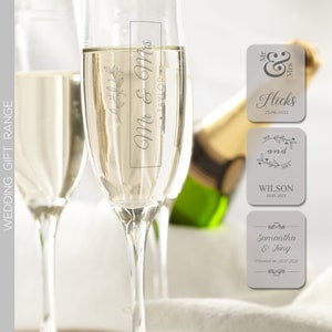 Engraved Custom Wedding Champagne Glasses | Personalised Prosecco Flutes for Wedding Day or Engagement