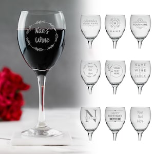 Personalised Wine Glass Laser Engraved Your Own Message Bespoke Designs High Quality Personalized Glass Any Message Any Name, Wine, Birthday