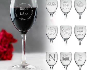 Bicchiere da vino personalizzato con incisione laser del tuo messaggio, design su misura, bicchiere personalizzato di alta qualità, qualsiasi messaggio, qualsiasi nome, vino, compleanno