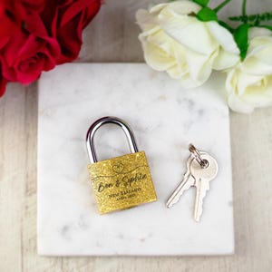 Personalised Engraved Padlock Brass Couples Gift Idea Customised Love Lock Wedding Gift image 3