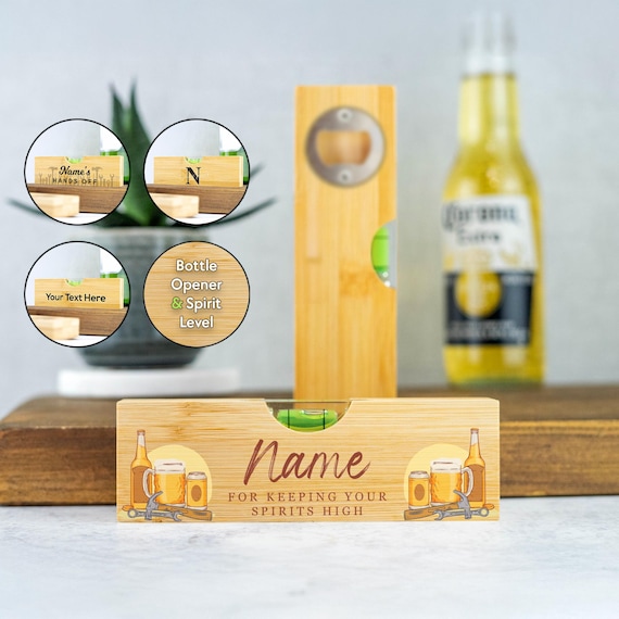 Personalised Bottle Opener, Personalised Wooden Spirit Level, 2 in 1 Multi Tool DIY Multitool Gift For Him | Dad | Grandad | Stepdad
