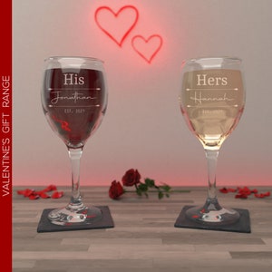 Personalised Valentines Day Gift Engraved Wine Glass Gift Set for Him or Her | Engraved Personalized Wine Glasses Set for Couples