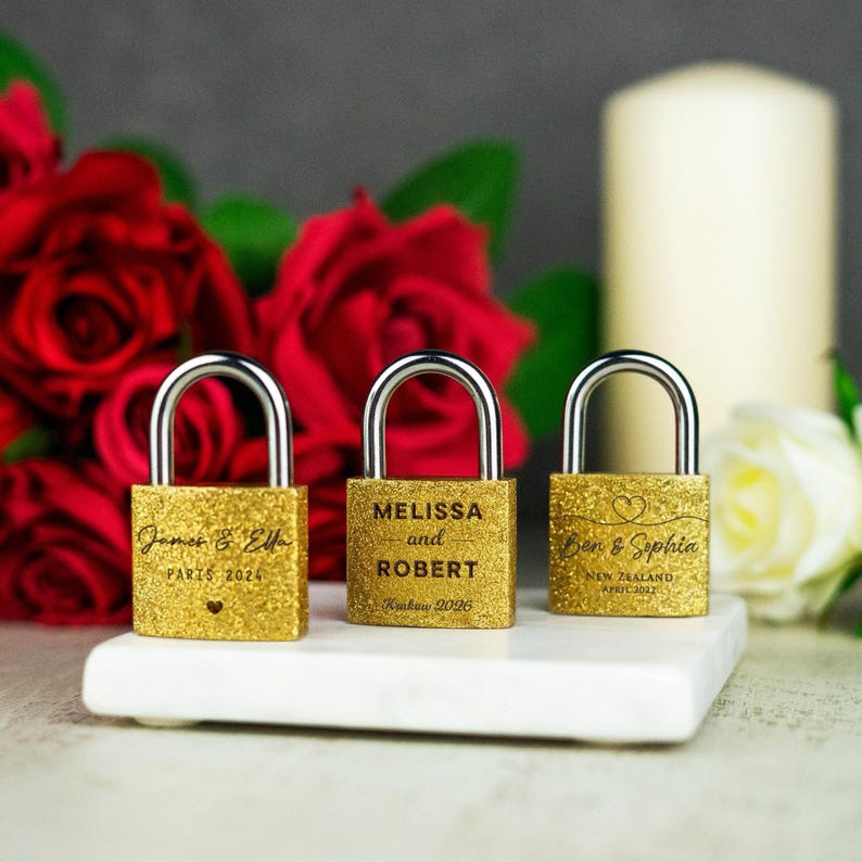 Personalised Engraved Padlock Brass Couples Gift Idea Customised Love Lock Wedding Gift image 1