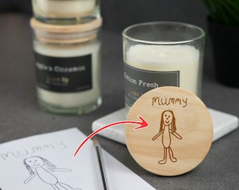 Personalised Handwriting Candle Wooden Custom Handwriting Engraved Any Message, Upload Your Own Drawing , Gift for Him , Gifts for Her,