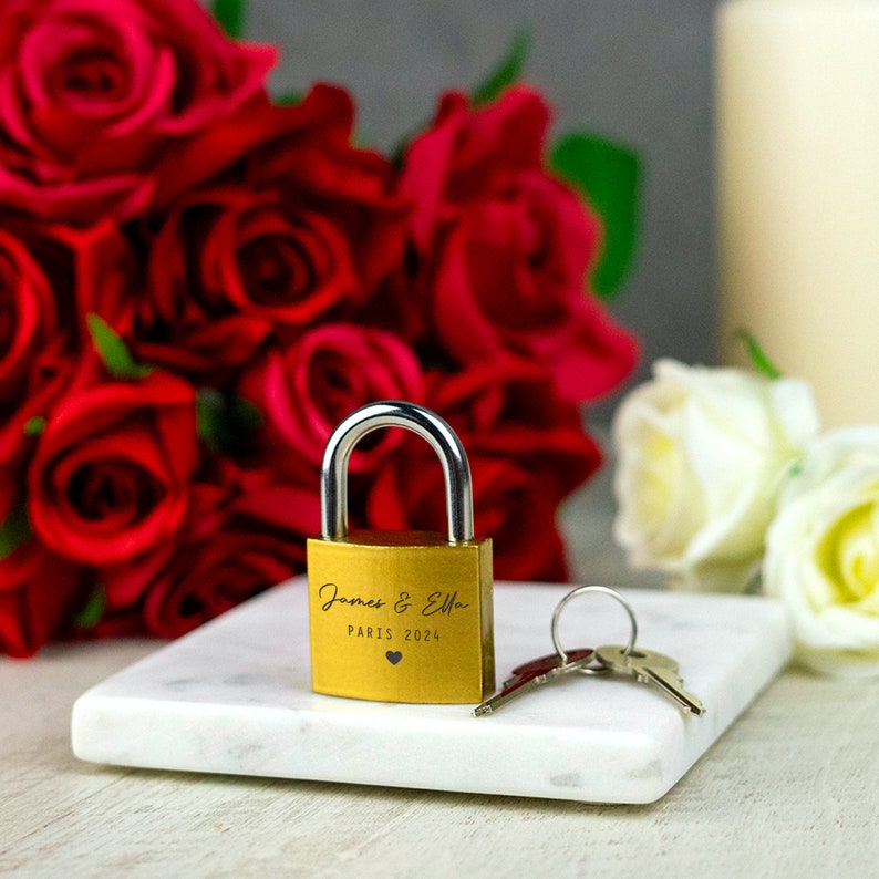 Personalised Engraved Padlock Brass Couples Gift Idea Customised Love Lock Wedding Gift image 5