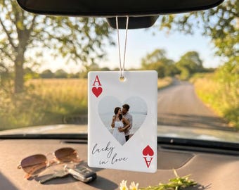 Personalised Photo Car Ornament Lucky in Love Playing Card
