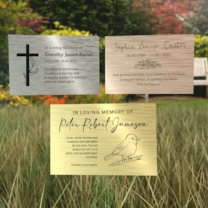 Personalised Memorial Plaque Engraved Metal Silver / Gold / Copper Effect Custom Remembrance Sign Bespoke Grave Marker