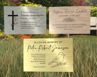 Personalised Memorial Plaque Engraved Metal Silver / Gold / Copper Effect Custom Remembrance Sign Bespoke Grave Marker
