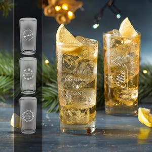 Vidro personalizado Natal Hiball Laser gravado sua própria mensagem Vidro personalizado de alta qualidade, copo de bola alta, aniversário, gim, Natal