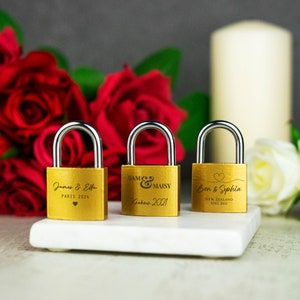 Personalised Engraved Padlock Brass Couples Gift Idea Customised Love Lock Wedding Gift image 1