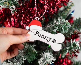 Adorno De Navidad Personalizado Con Forma De Hueso Para Mascotas - Se Graba El Nombre, Brilla En La Oscuridad