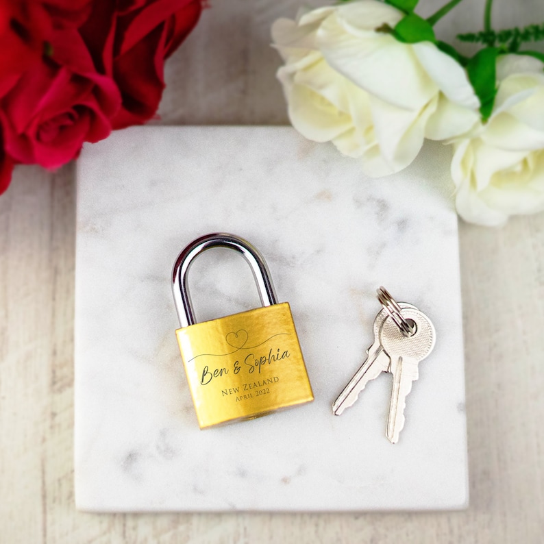 Personalised Engraved Padlock Brass Couples Gift Idea Customised Love Lock Wedding Gift image 2