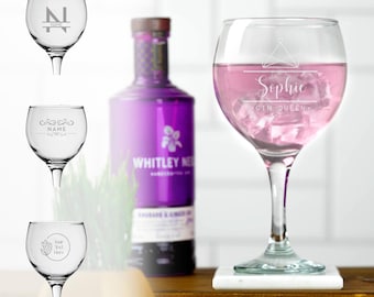 Personalised Gin Glass with Gift Box Engraved Custom Glassware Personalized Glass for Gin Drink, Birthday Gift Christmas Gift for Him or Her