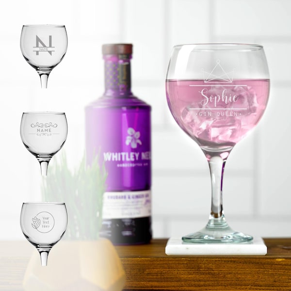 Personligt ginglas med graverad presentask, personligt glas, personligt glas för gin, födelsedagspresent, julklapp till honom eller henne