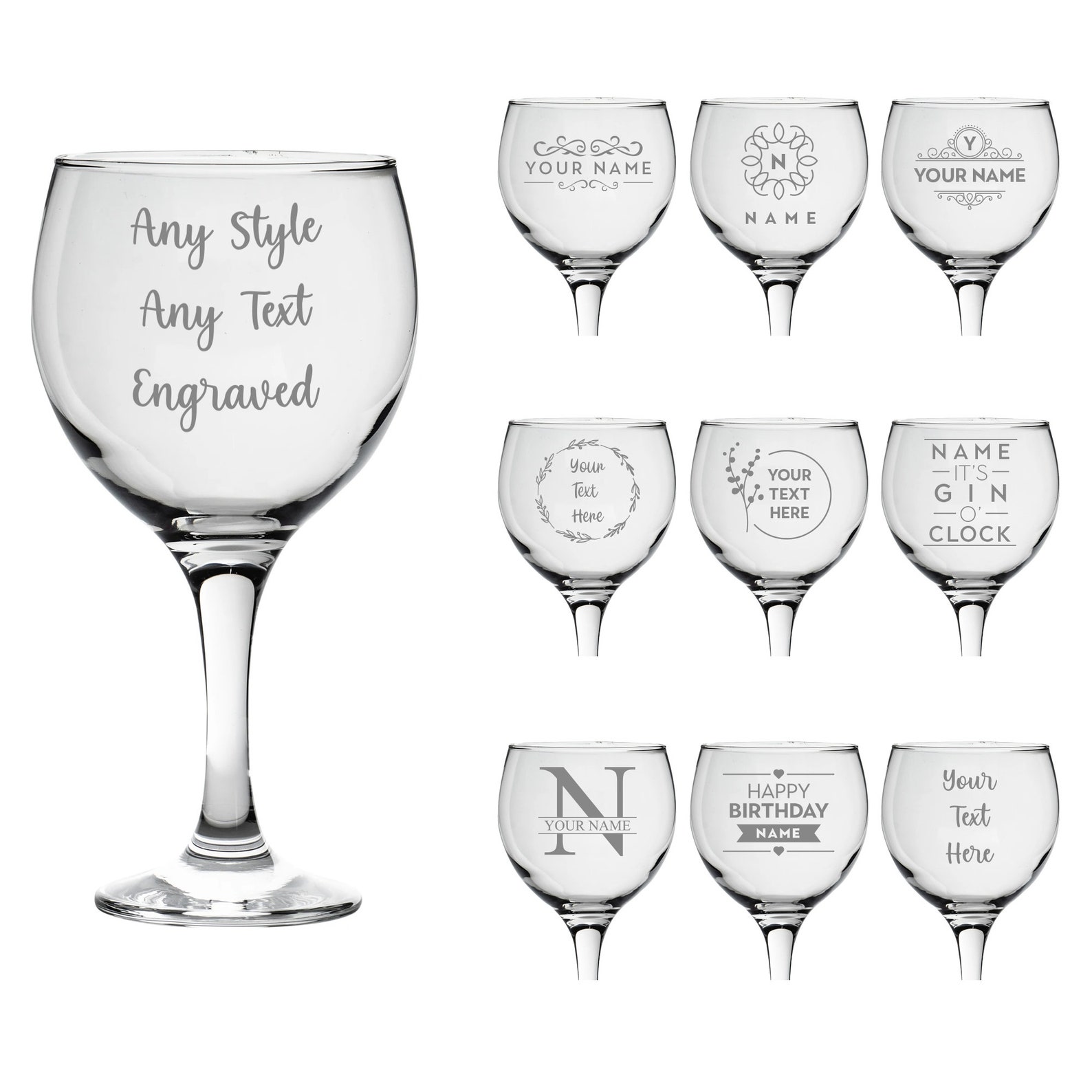 Personalised Gin Glass Laser Engraved Your Own Message Bespoke Designs