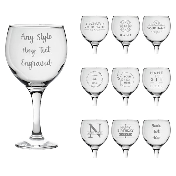 Personalised Gin Glass Laser Engraved Your Own Message Bespoke Designs High Quality Personalized Glass Any Message Any Name, Gin, Birthday