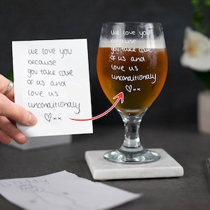 Verre à bière à pied personnalisé écriture personnalisée gravée n'importe quel verre à message, téléchargez votre propre dessin, cadeau pour lui, verre à bière