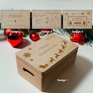 Christmas Eve Box Large Solid Pine Wood Personalised Christmas Eve Box Fillers Large Children&#39;s Christmas Tree Santa Reindeer Gift Box