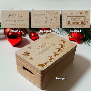 Christmas Eve Box Large Solid Pine Wood Personalised Christmas Eve Box Fillers Large Children's Christmas Tree Santa Reindeer Gift Box