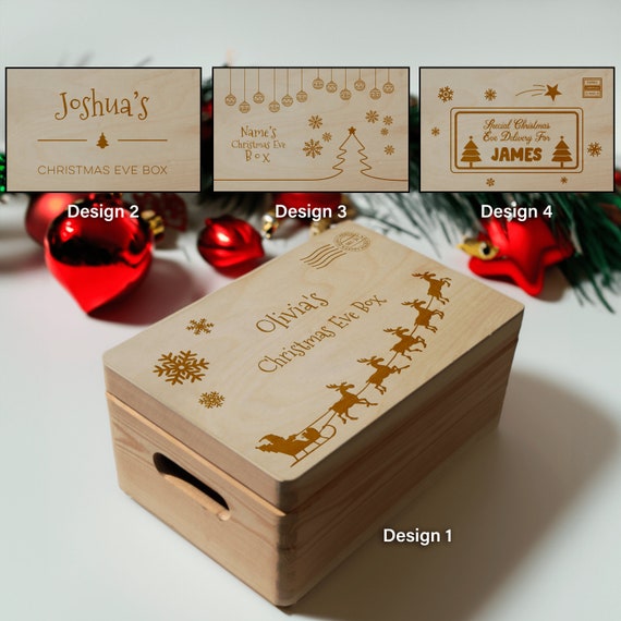 Grande boîte de réveillon de Noël personnalisée en bois de pin