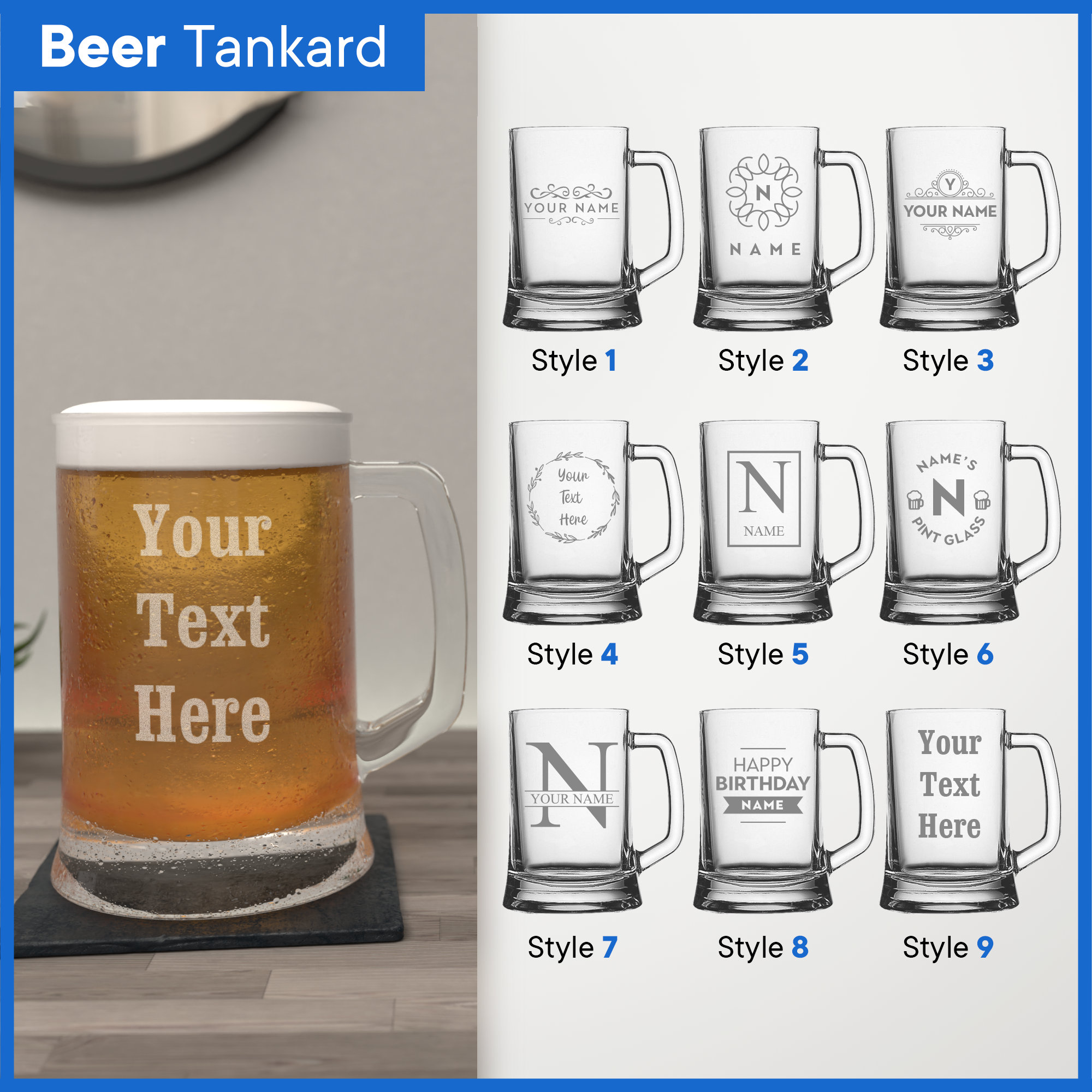 Personalisiertes Glas, mehrere Designs und Glasarten – Weinglas, Pint und Bierglas, Whisky, Champagner, Gin, Latte – gravierte personalisierte Geschenke