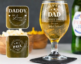 Personalised Beer Glass - Custom Engraved Stemmed Ale Glass Gift Any Message Bespoke Glass for Dad Grandad or Uncle Fathers Day Gift