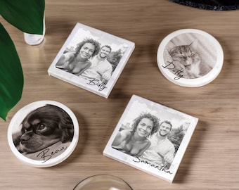 Personalised Coaster Customised Marble Stone Coaster Set Any Text and Your Own Image Photo Coaster