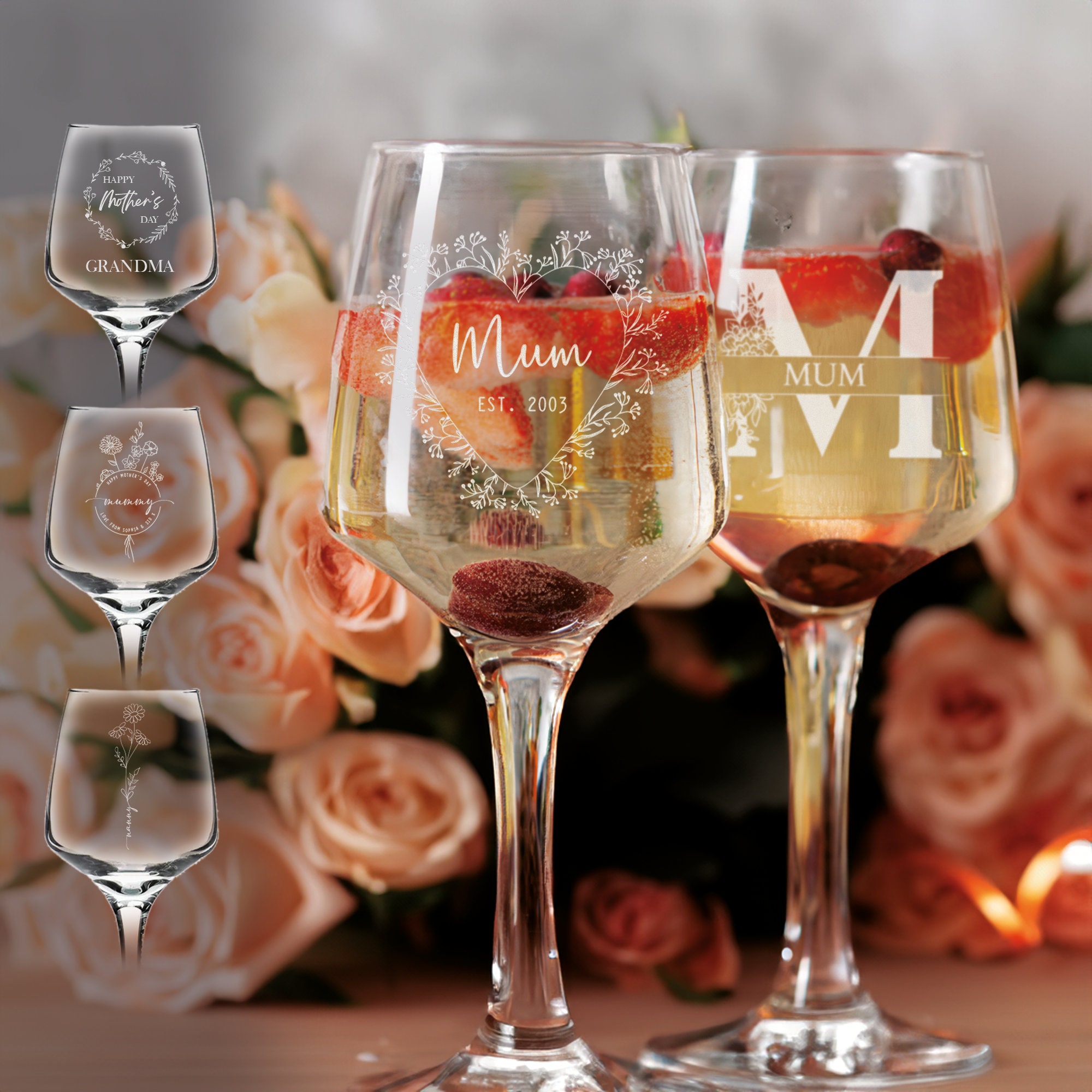 Personalised White Wine Glass White Wine Mothers Day Gift for Mom Mum Nan Step Mum Auntie Engraved Drinkware for Mothering Sunday Gift Idea