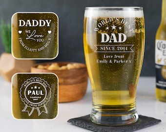 Personalised Pint Glass - Custom Engraved Beer Glass Gift Any Message Bespoke Glass for Dad Grandad or Uncle Fathers Day Gift