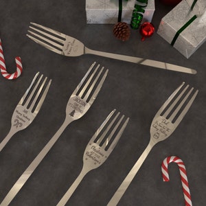 Personalised Christmas Engraved Fork Custom Tableware Festive Xmas Gift Idea Your Own Name Dinner Fork Funny Present Personalised Cutlery